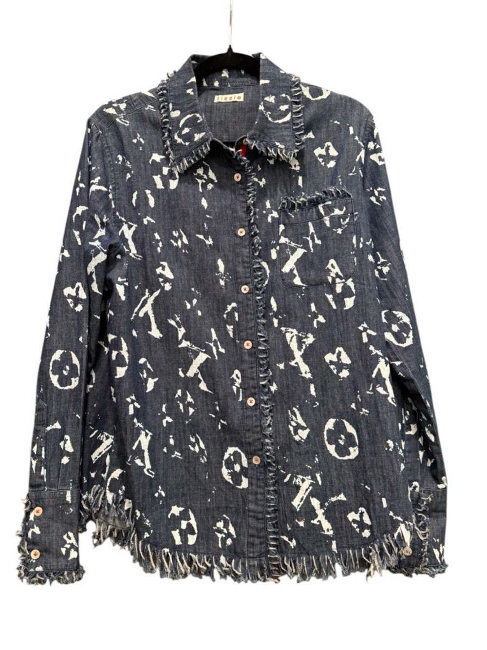 Tizzie Frayed Denim Button-Down Shirt